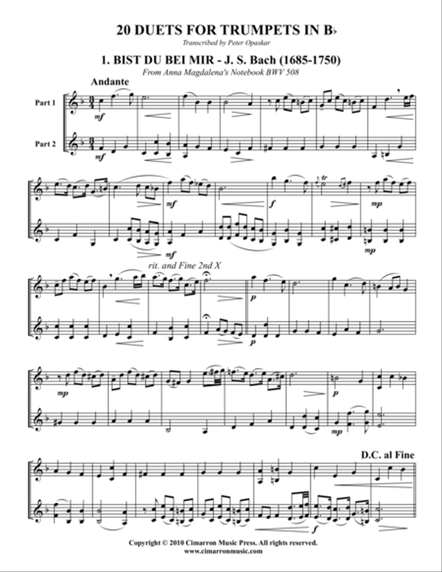 20 Duets for Trumpets Trumpet Duet scores gallery preview page 1