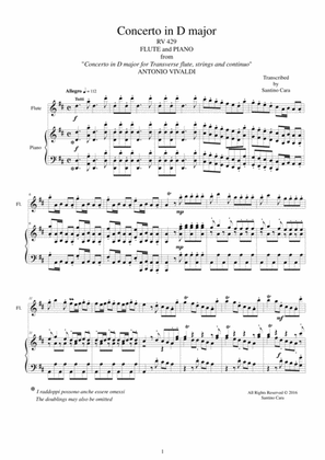 Vivaldi - Concerto in D major RV 429 for Flute and Piano