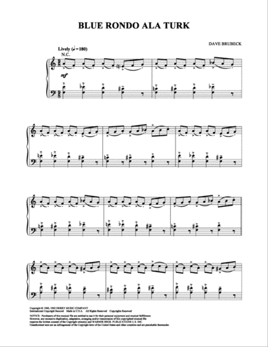 Blue Rondo a la Turk Blue Rondo a la Turk Piano Solo scores gallery preview page 1