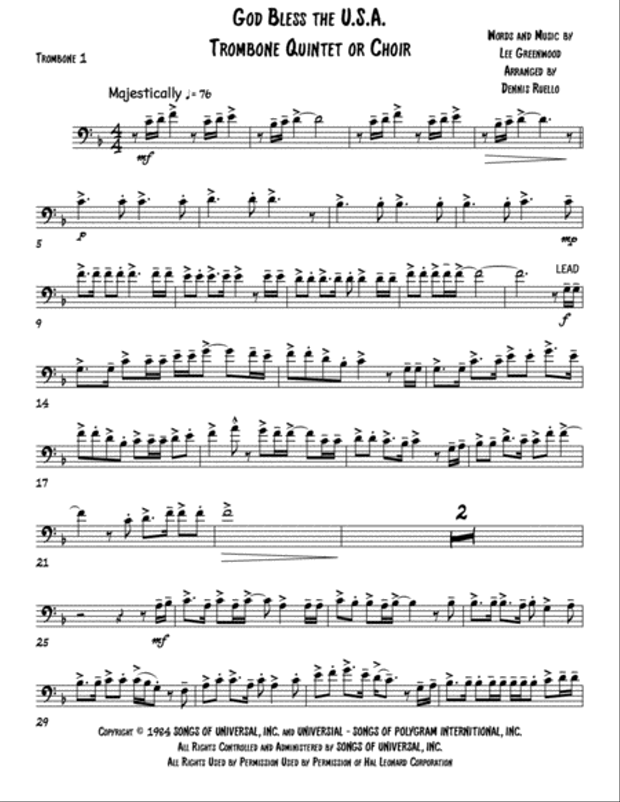 God Bless The U.s.a. Trombone scores gallery preview page 5