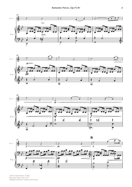 Romantic Pieces, Op.75 (1st mov.) - Bb Clarinet and Piano (Full Score and Parts) image number null