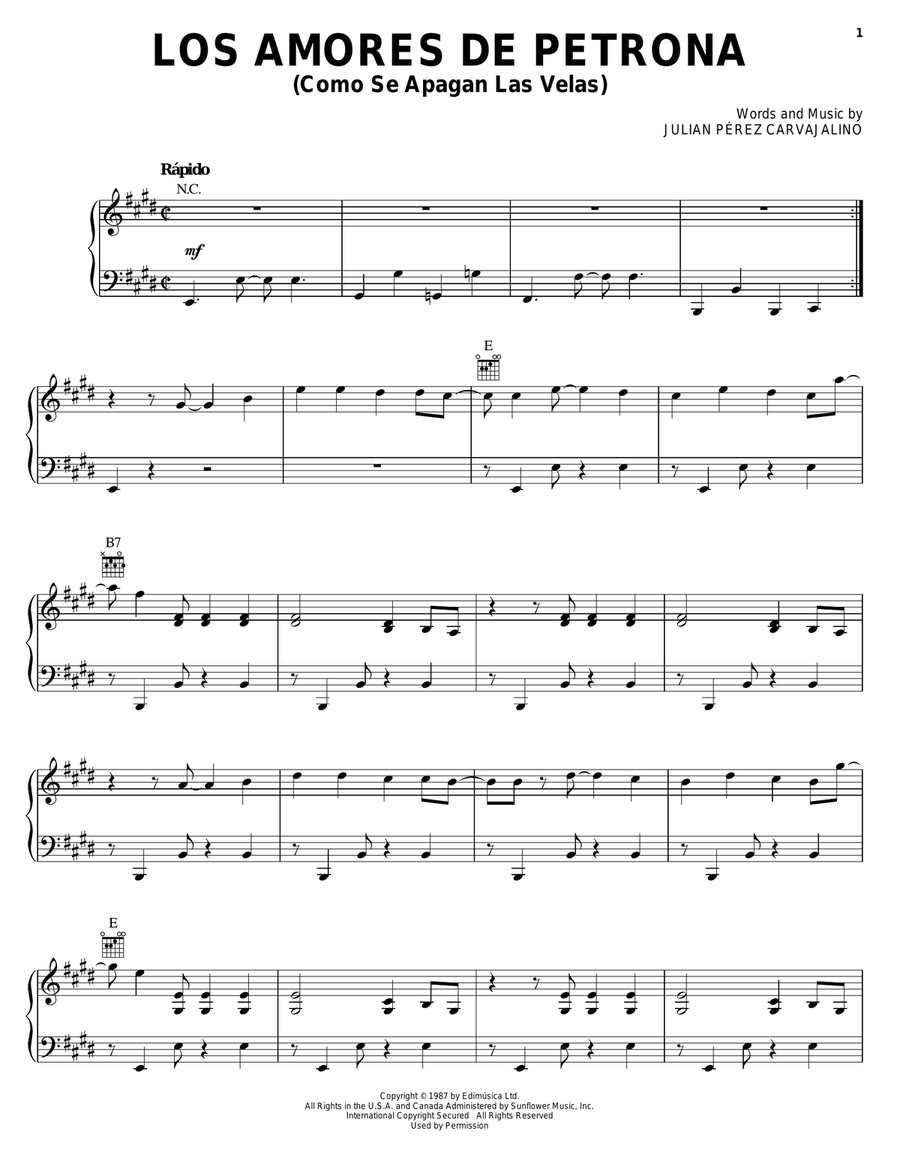 Los Amores De Petrona (Como Se Apagan Las Velas) Guitar scores gallery preview page 1