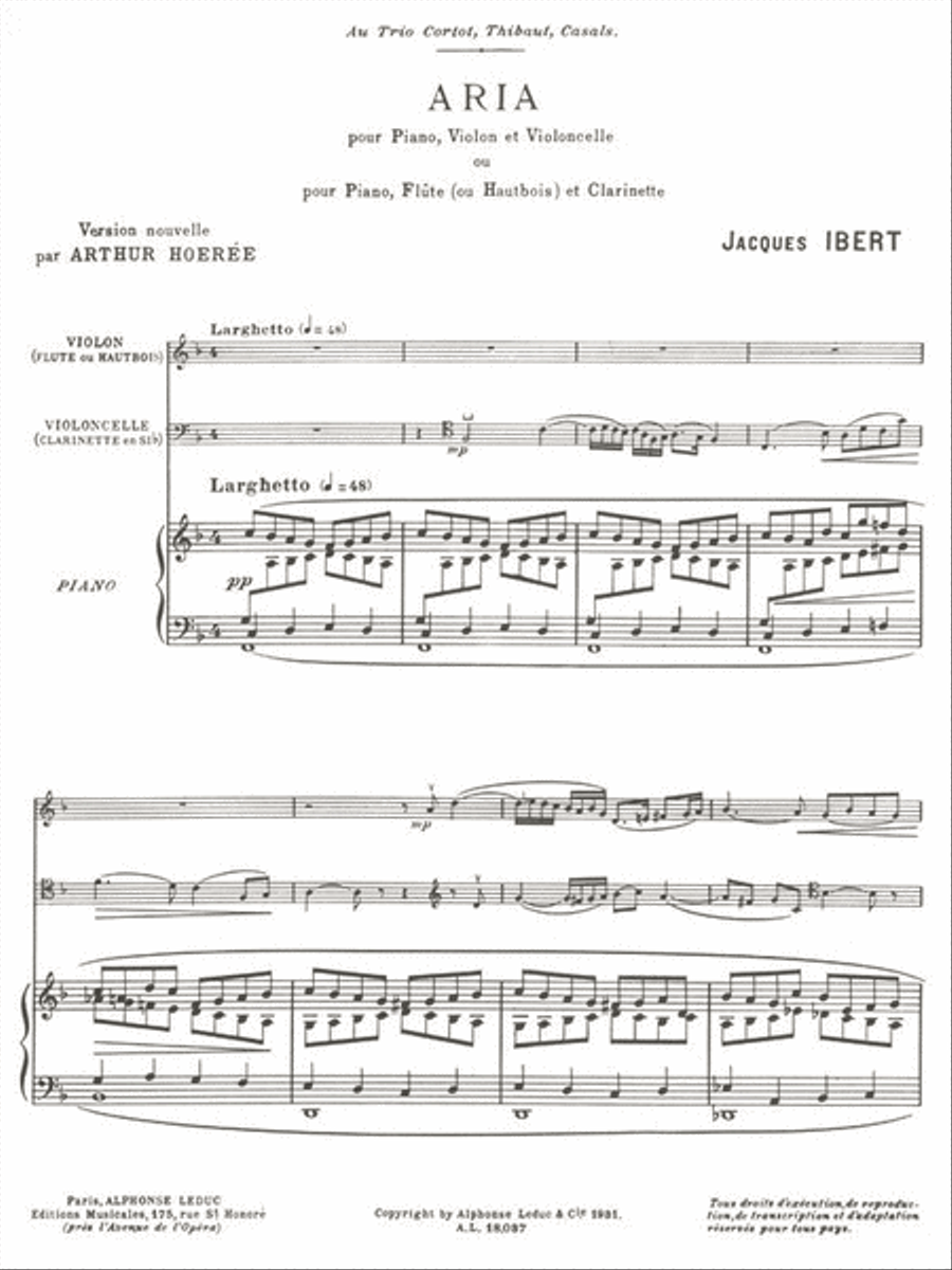 Aria for Flute (or Oboe), Clarinet and Piano Clarinet scores gallery preview page 2