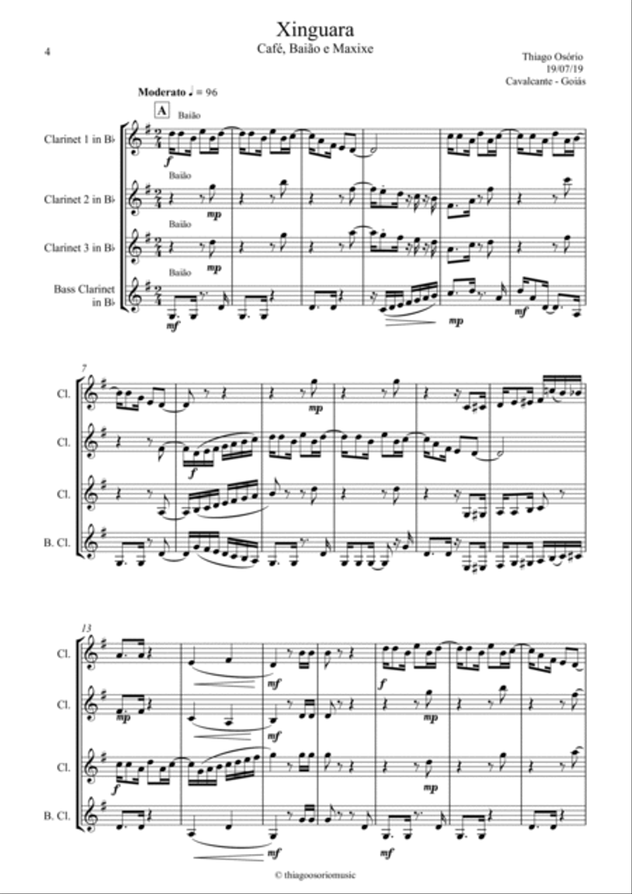 Xinguara - Baião and Maxixe for Clarinet Quartet Clarinet Quartet scores gallery preview page 4