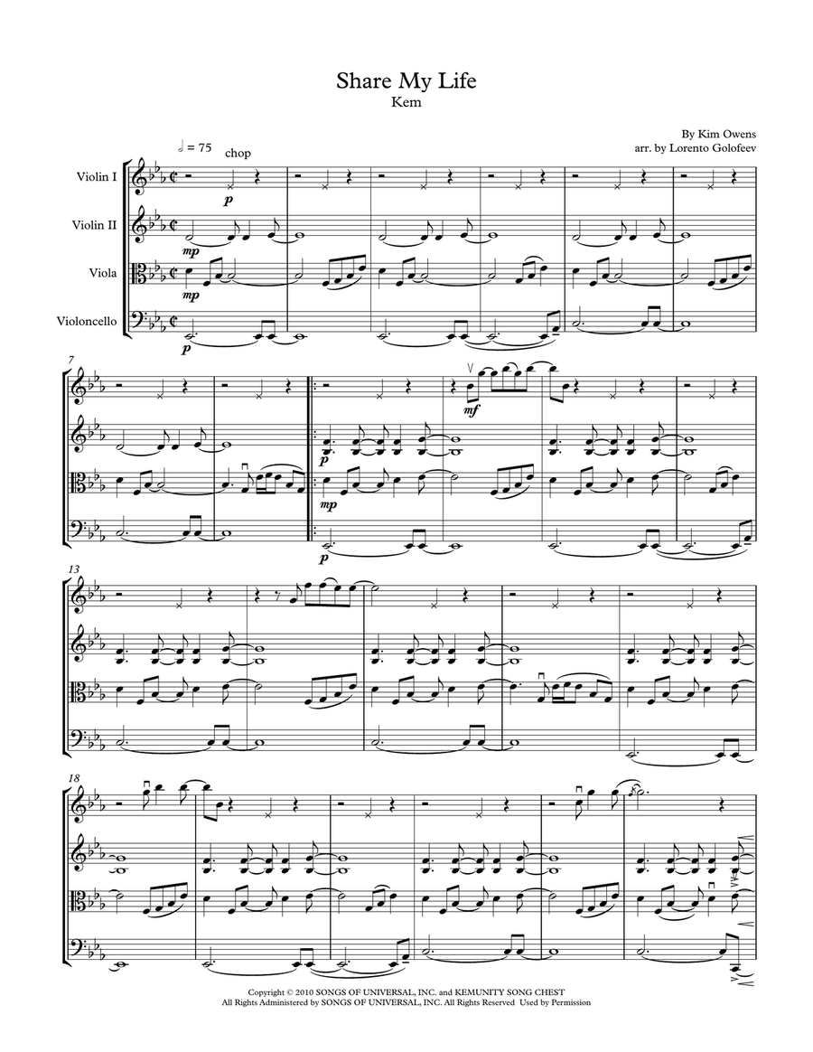 Share My Life String Quartet scores gallery preview page 1