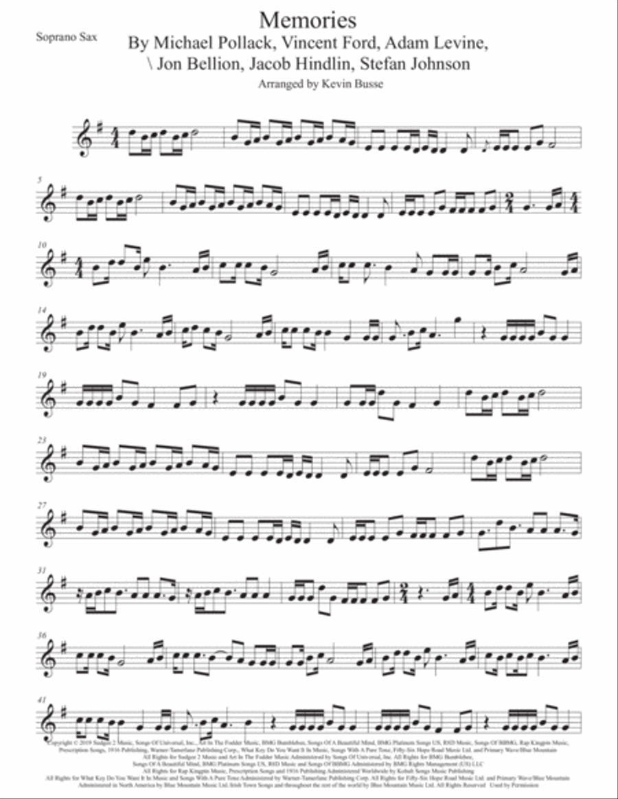 Memories Memories Soprano Saxophone scores gallery preview page 1
