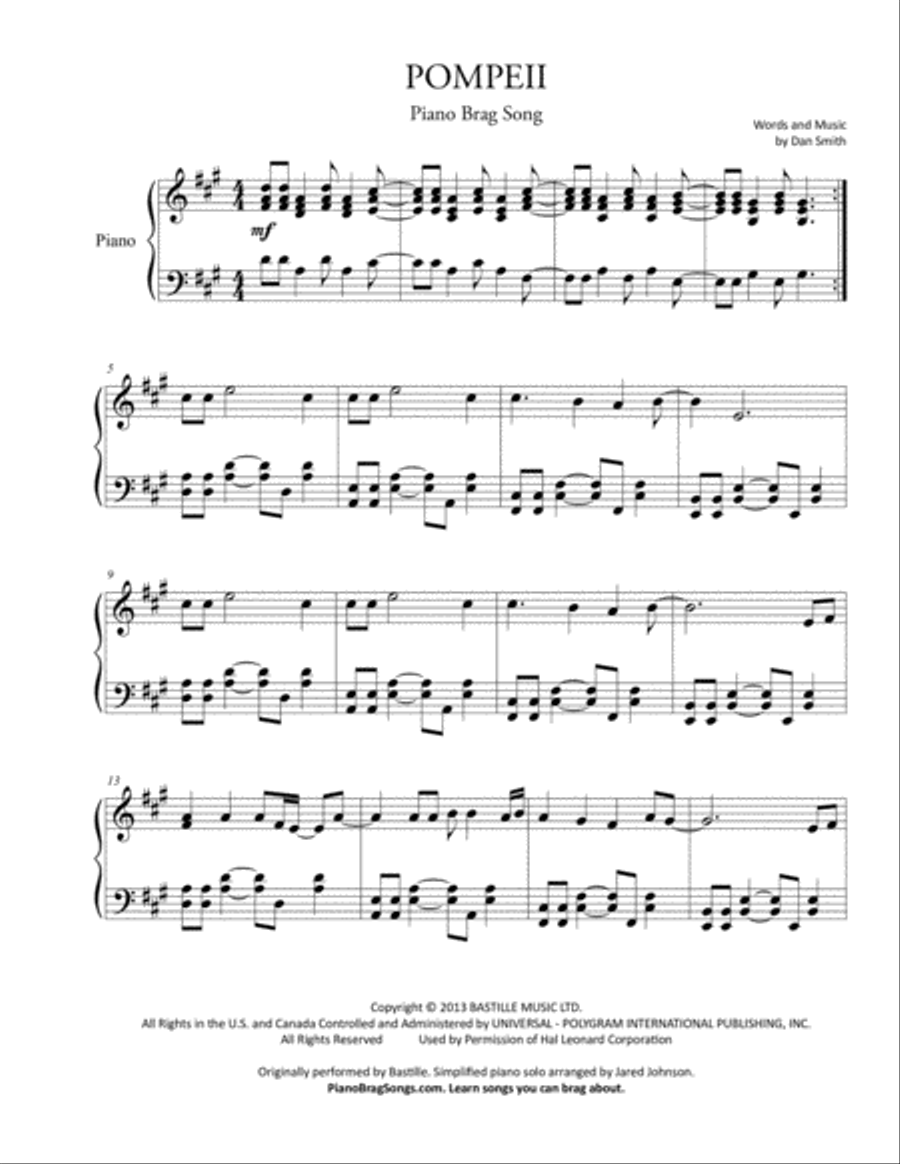 Pompeii Easy Piano scores gallery preview page 2