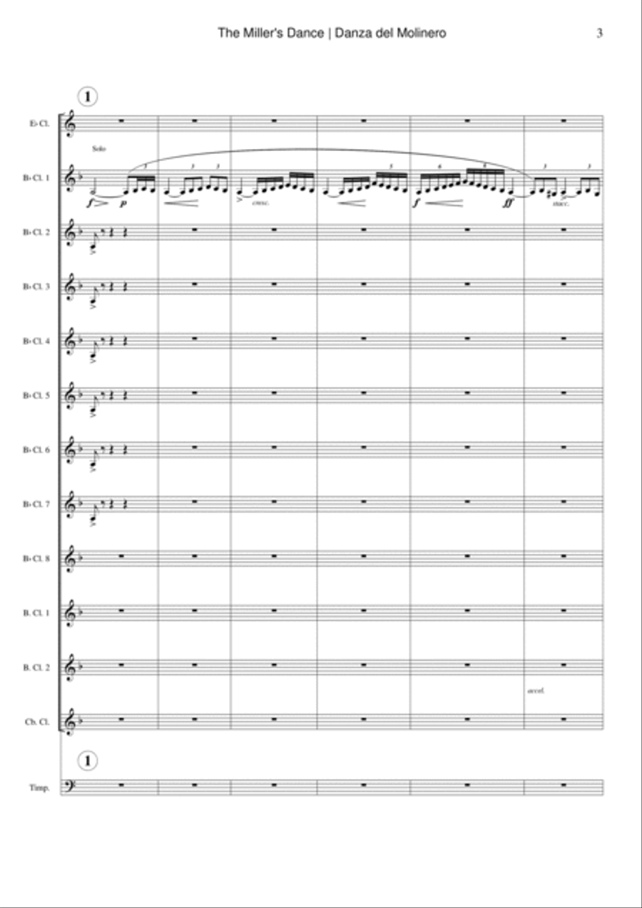 Dance of the Miller (Danza del Molinero) from from The Three-Cornered Hat Woodwind Ensemble scores gallery preview page 3