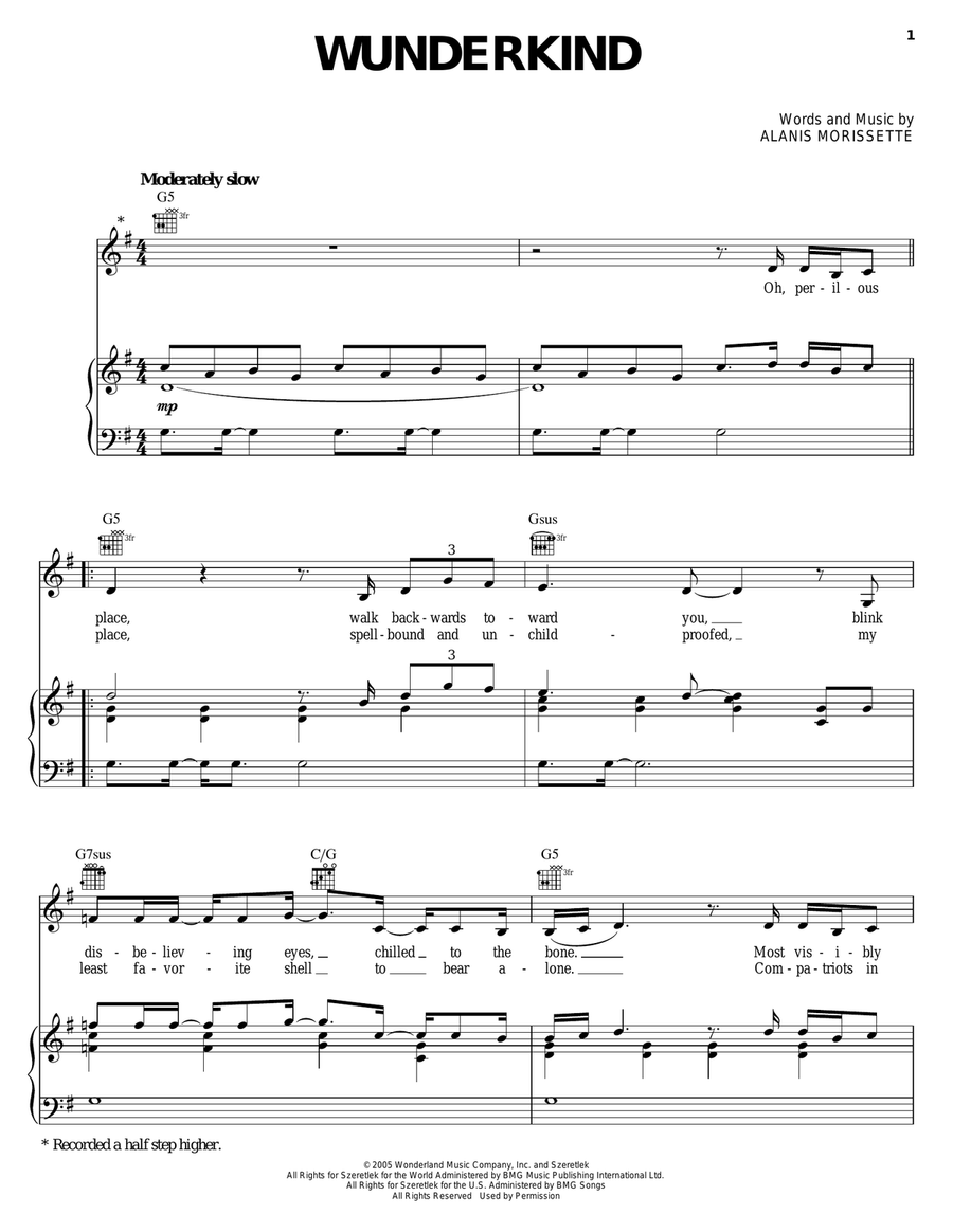 Wunderkind Piano, Vocal, Guitar scores gallery preview page 1