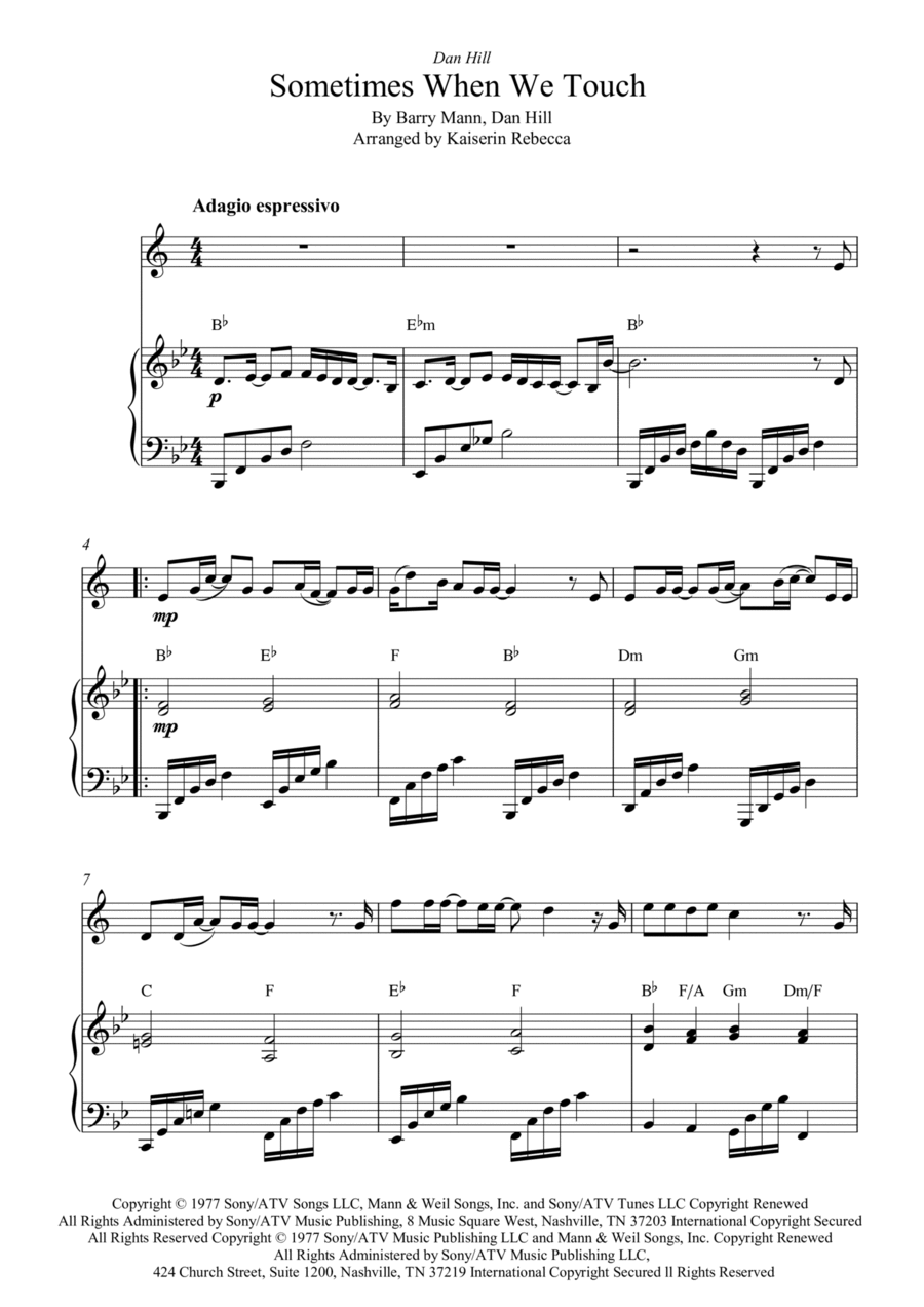 Sometimes When We Touch Tenor Saxophone scores gallery preview page 1