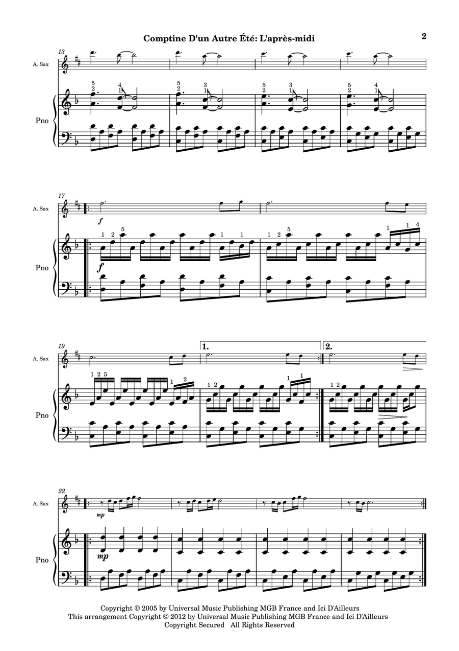 Comptine D'un Autre Été: L'après-midi Alto Saxophone scores gallery preview page 3