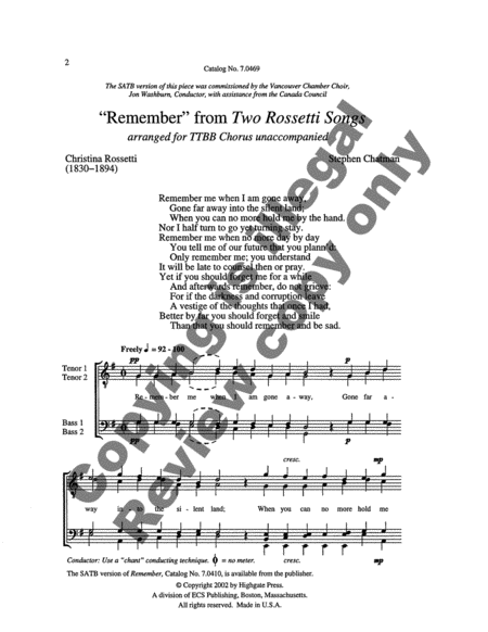 Two Rossetti Songs: 2. Remember
