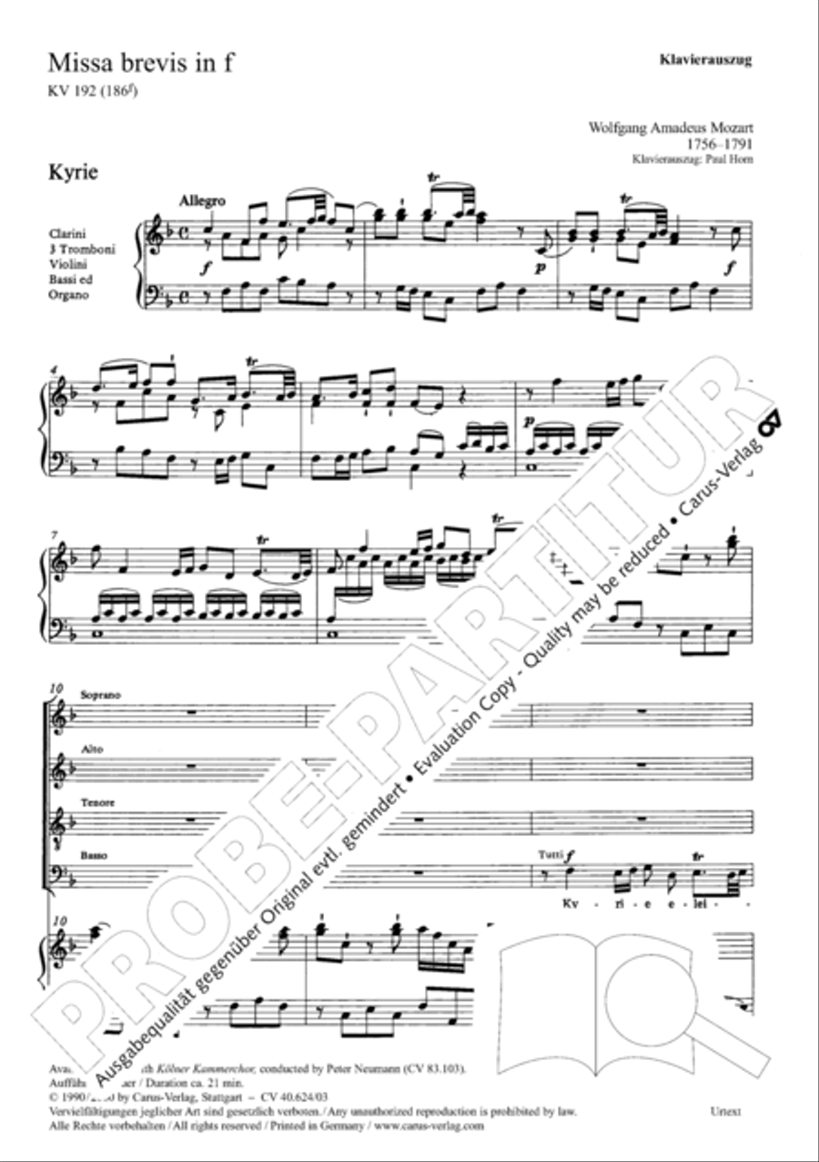 Missa brevis in F major 4-Part scores gallery preview page 4