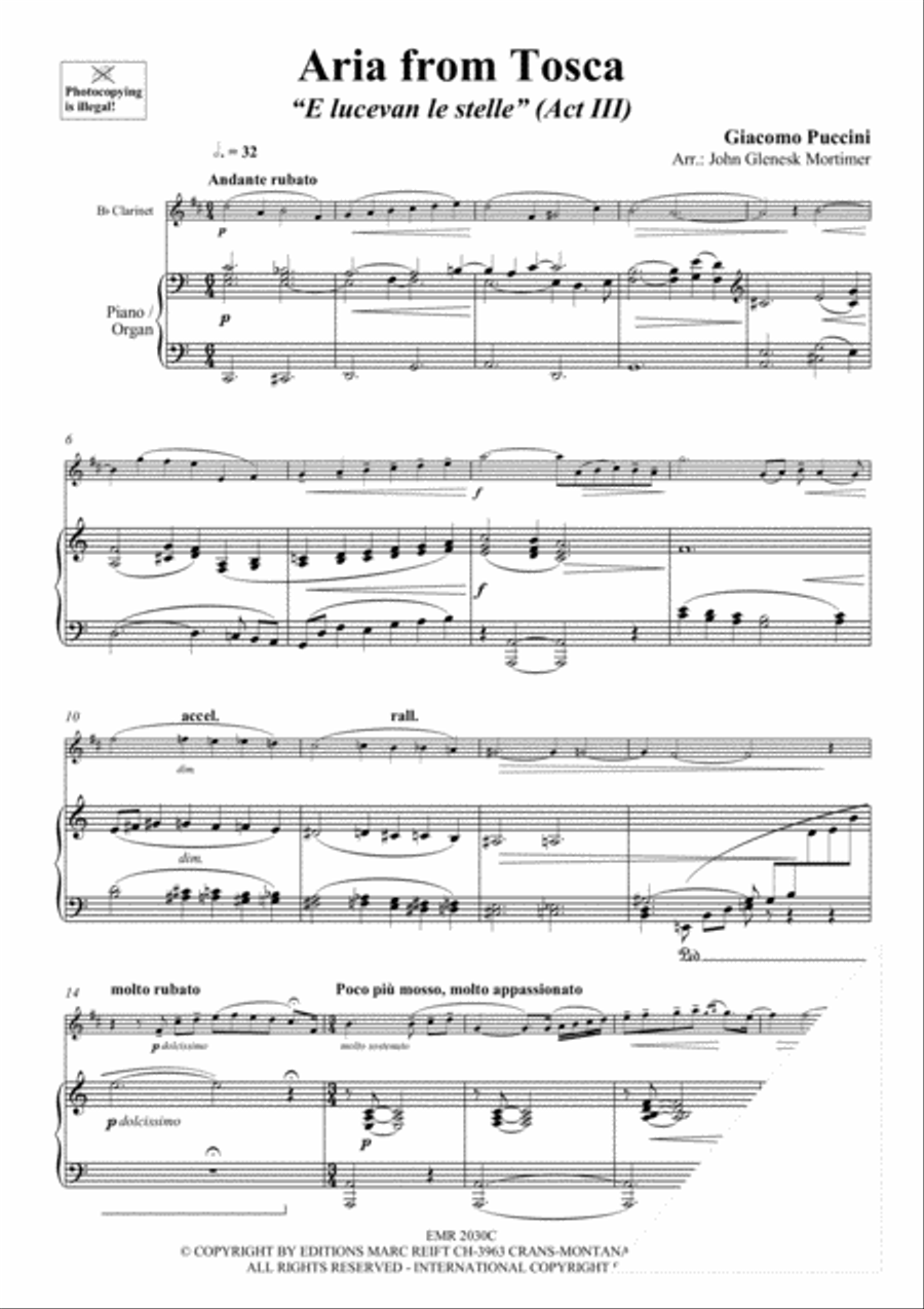 Aria from Tosca Clarinet Solo scores gallery preview page 3