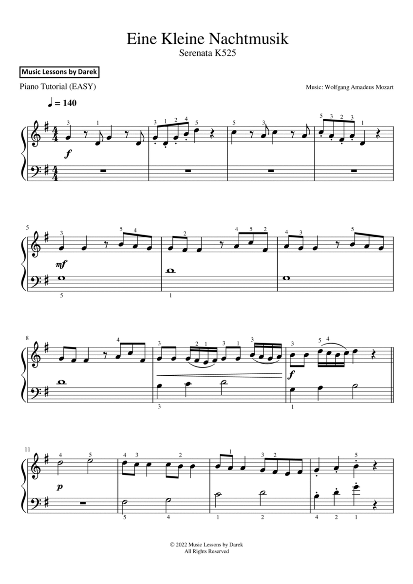 Eine Kleine Nachtmusik (EASY PIANO) Serenata K525 [Wolfgang Amadeus Mozart] image number null