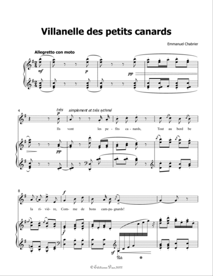 Villanelle des petits canards, by Chabrier, in G Major Voice scores gallery preview page 3