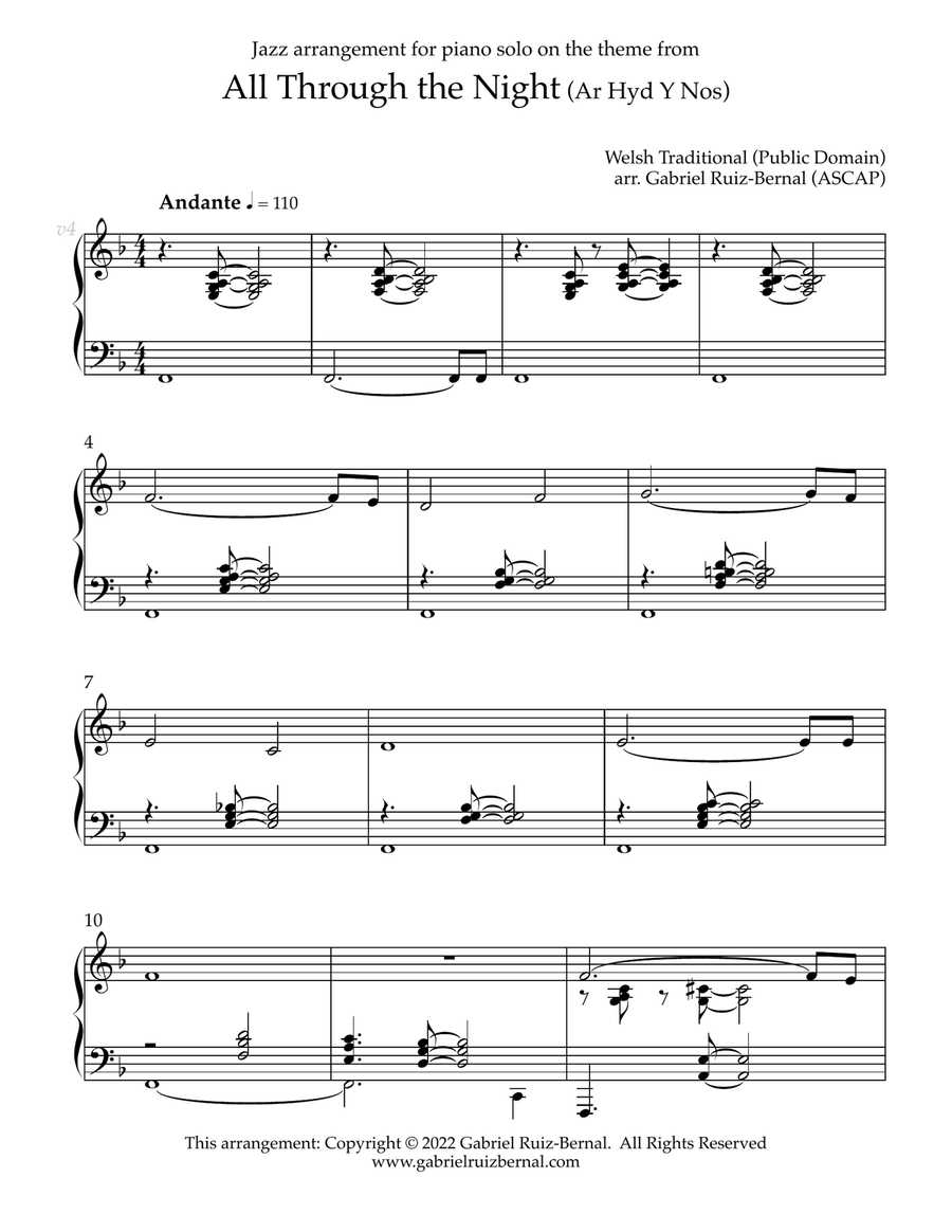 ALL THROUGH THE NIGHT (Ar Hyd Y Nos) jazz arrangement Piano Solo scores gallery preview page 2