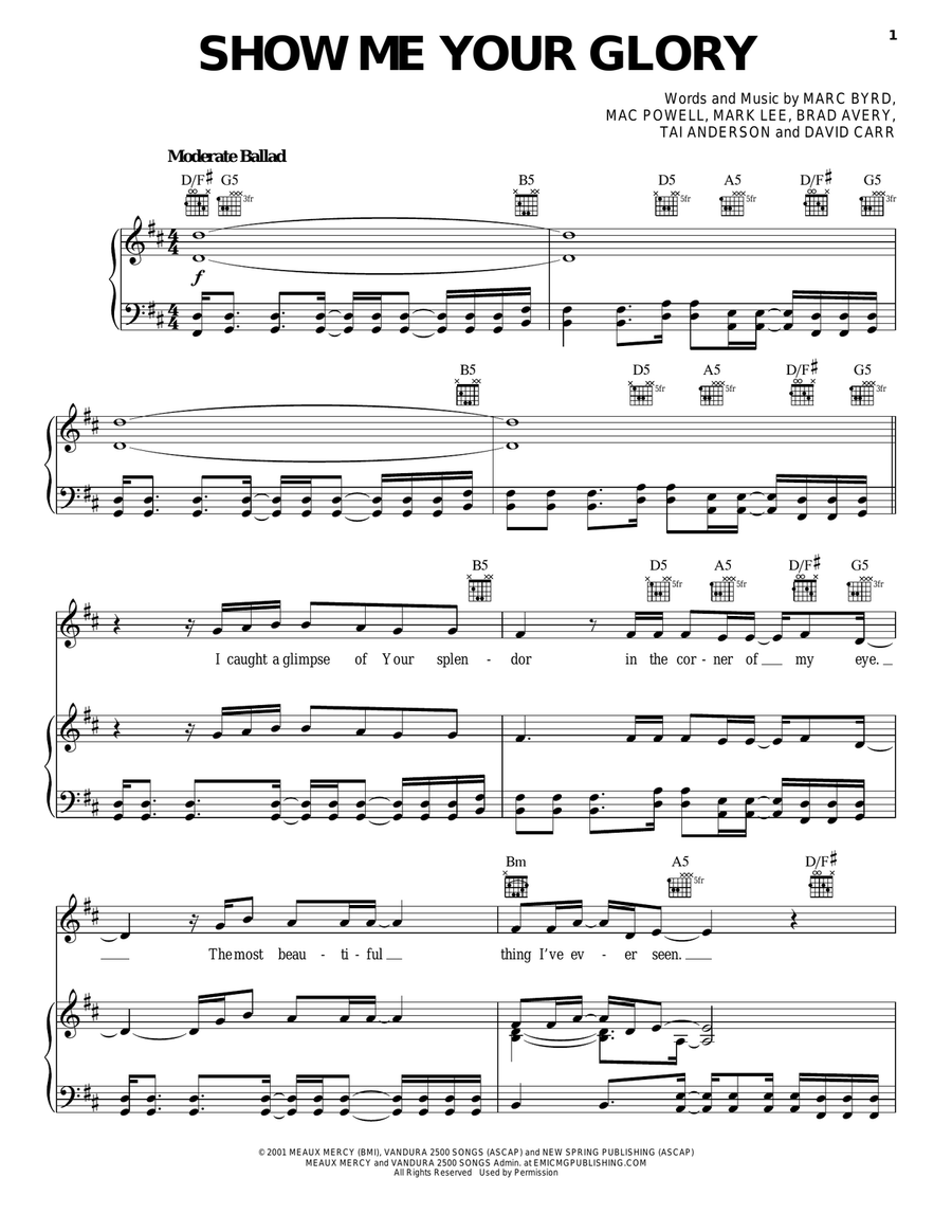 Show Me Your Glory Piano, Vocal, Guitar scores gallery preview page 1