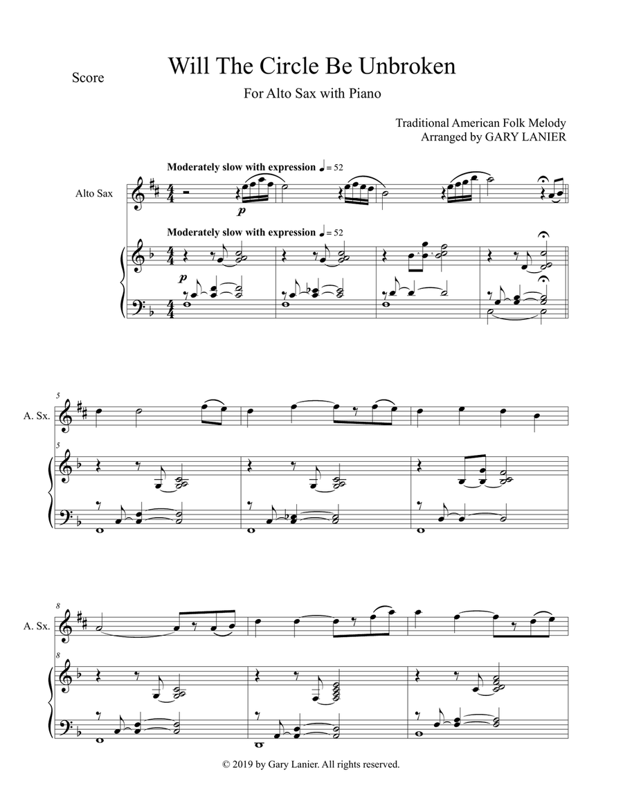 WILL THE CIRCLE BE UNBROKEN (Alto Sax with Piano - Score & Part included) Alto Saxophone scores gallery preview page 2