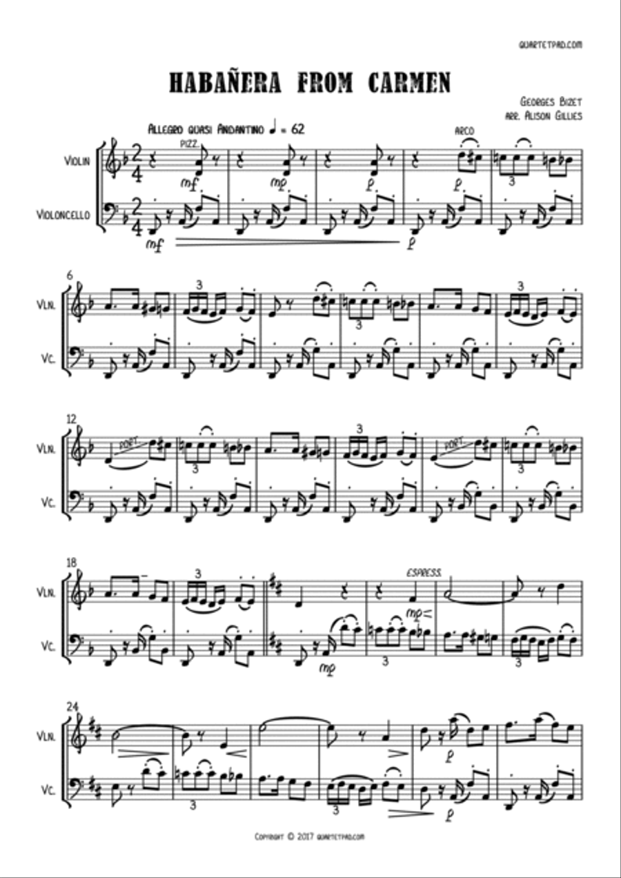 Habañera from Carmen - Violin and Cello Duet Habañera from Carmen - Violin and Cello Duet String Duet scores gallery preview page 2