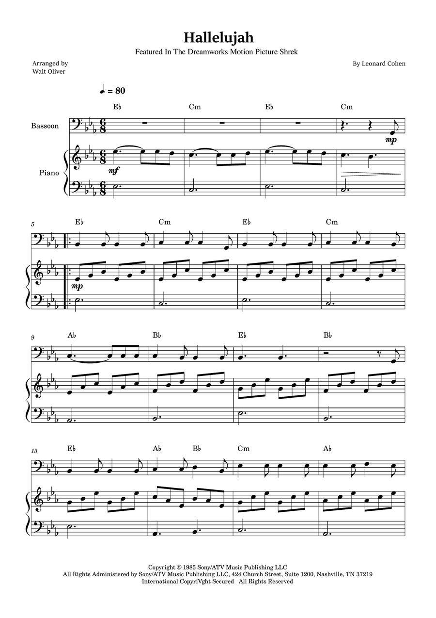 Hallelujah Bassoon scores gallery preview page 1