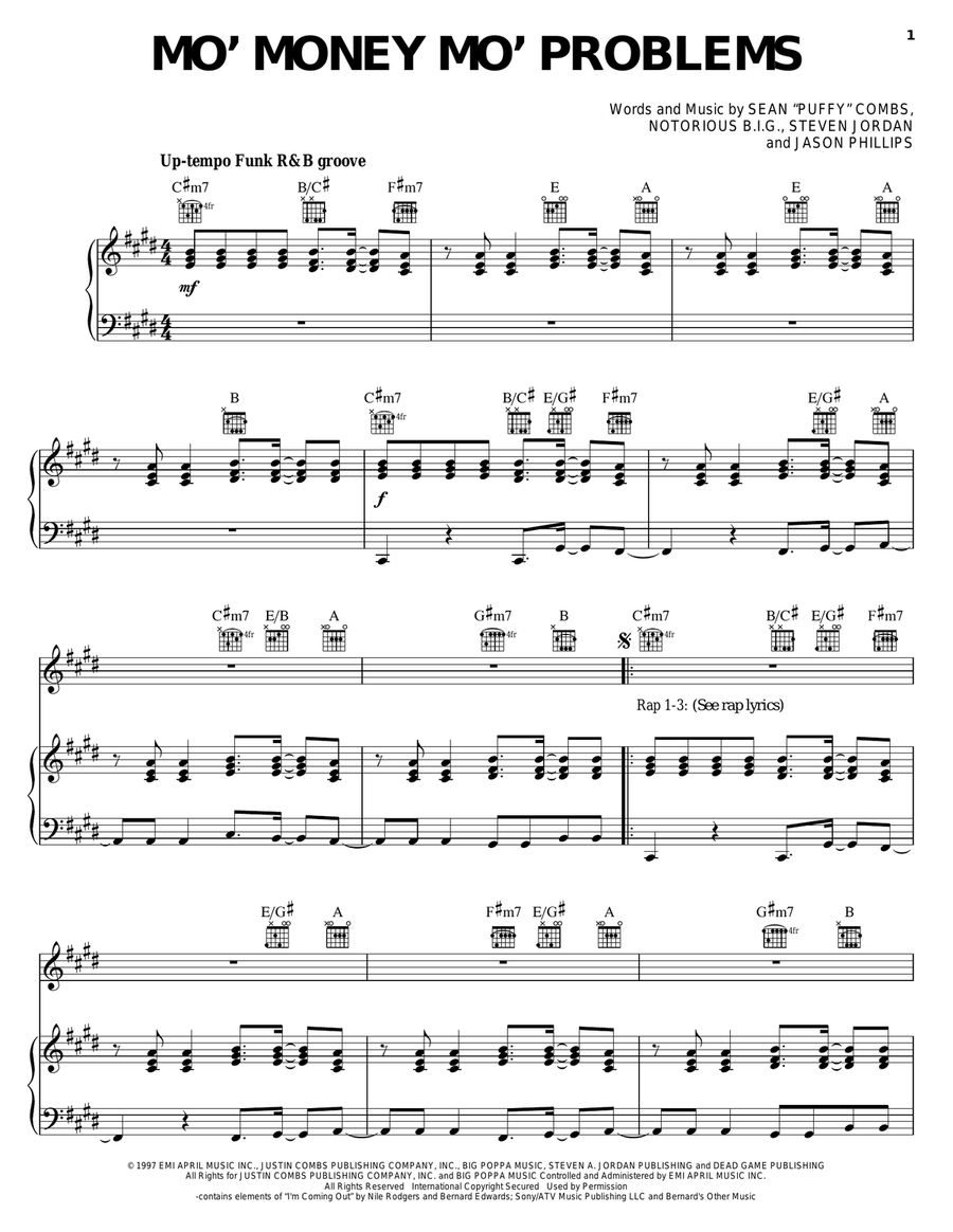 Mo' Money Mo' Problems Mo' Money Mo' Problems Piano, Vocal, Guitar scores gallery preview page 1