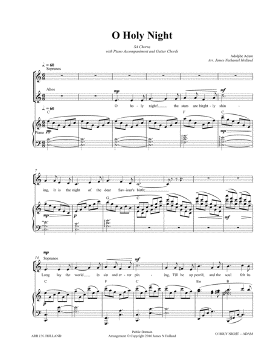 O Holy Night (Cantique de Noel) Adolphe Adam for SA Chorus SA scores gallery preview page 3