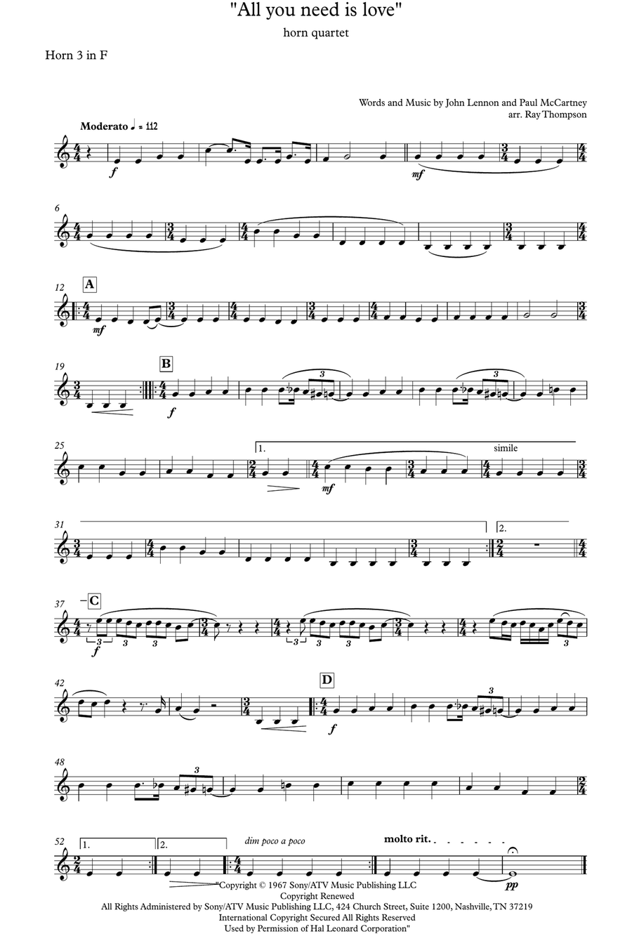 All You Need Is Love Brass Quartet scores gallery preview page 6