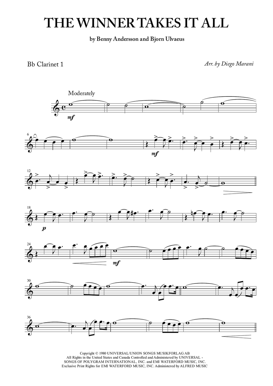 The Winner Takes It All Woodwind Quartet scores gallery preview page 1