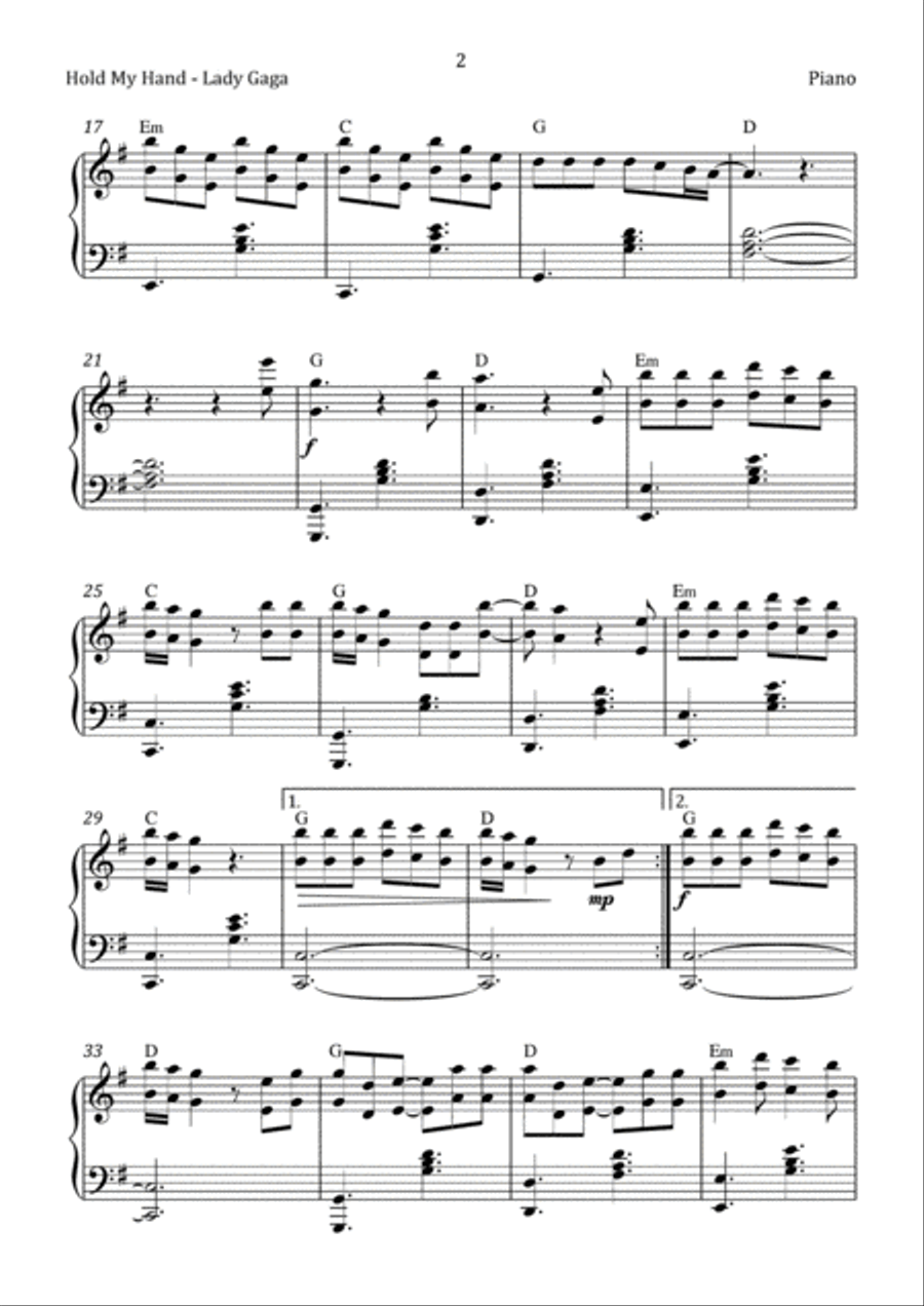 Hold My Hand Easy Piano scores gallery preview page 3