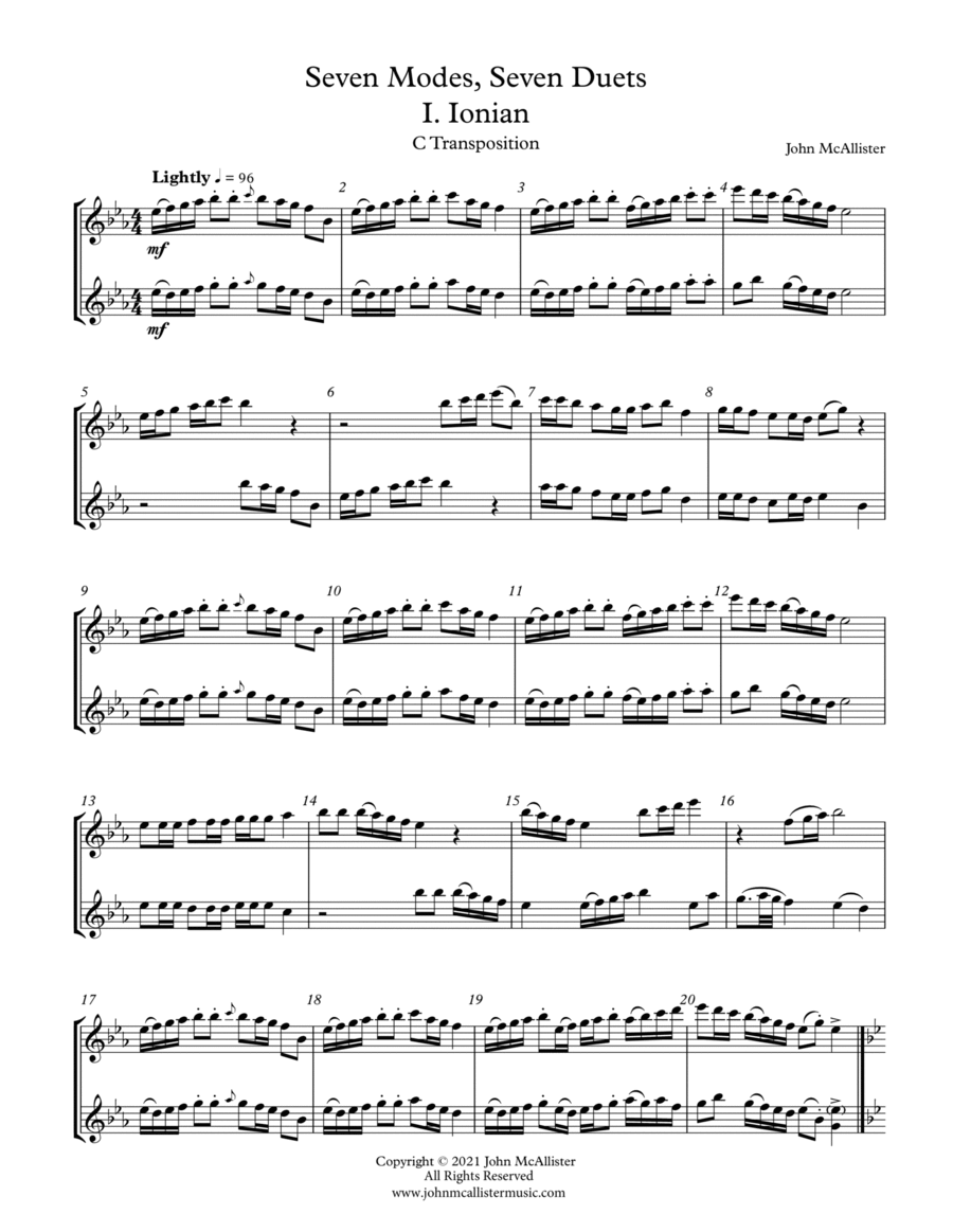Seven Modes, Seven Duets - C Treble Transposition Small Ensemble scores gallery preview page 1