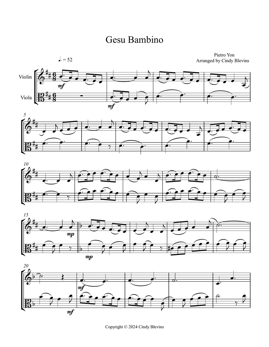 Gesu Bambino, for Violin and Viola String Duet scores gallery preview page 2