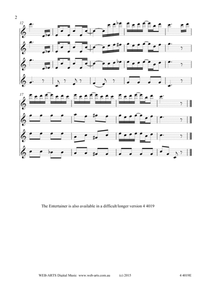 THE ENTERTAINER easy arrangement for 4 flutes - SCOTT JOPLIN