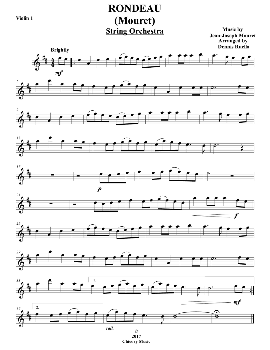 Rondeau (Mouret) - String Orchestra - Intermediate String Quartet scores gallery preview page 4