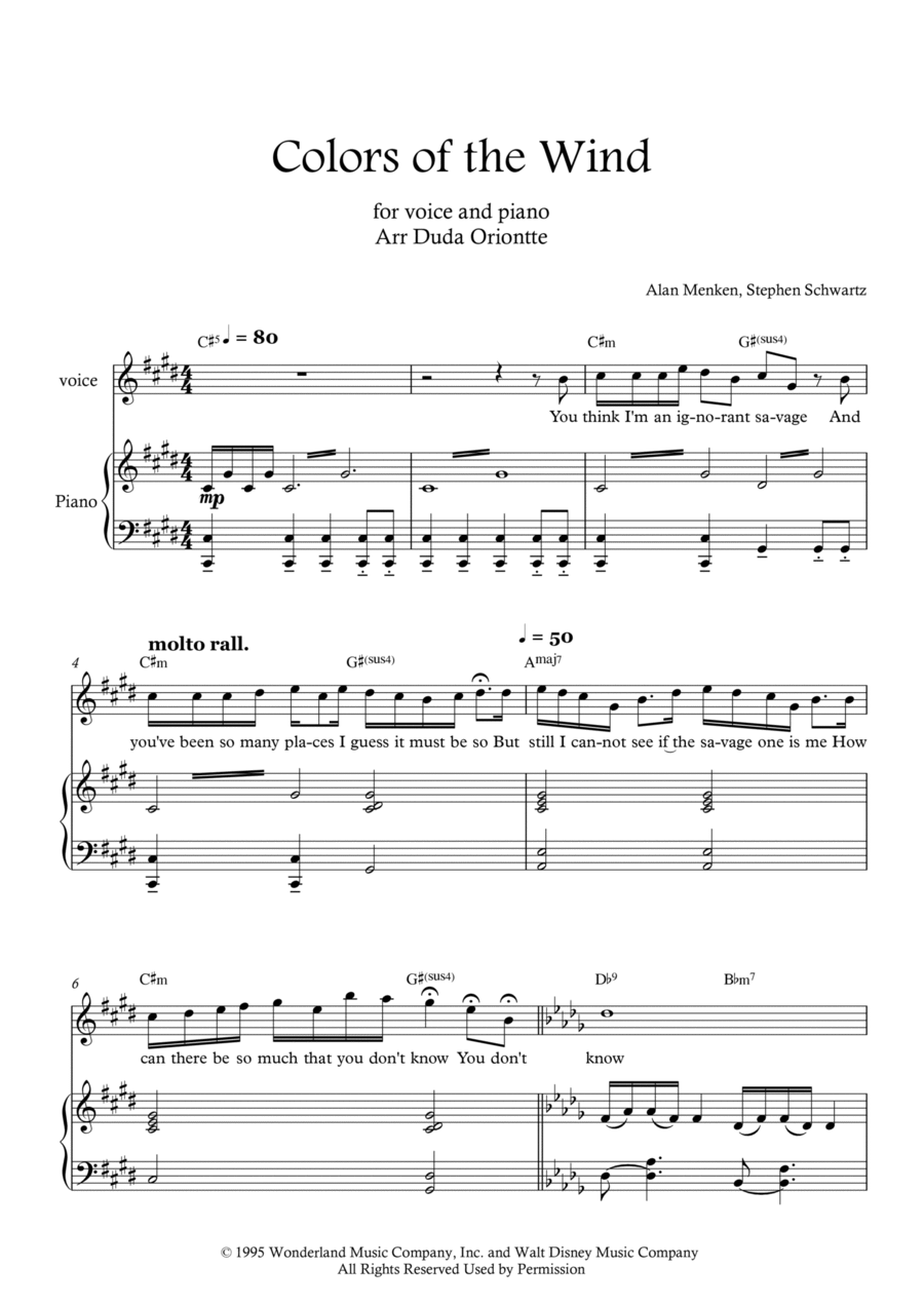 Colors Of The Wind Piano, Vocal scores gallery preview page 1