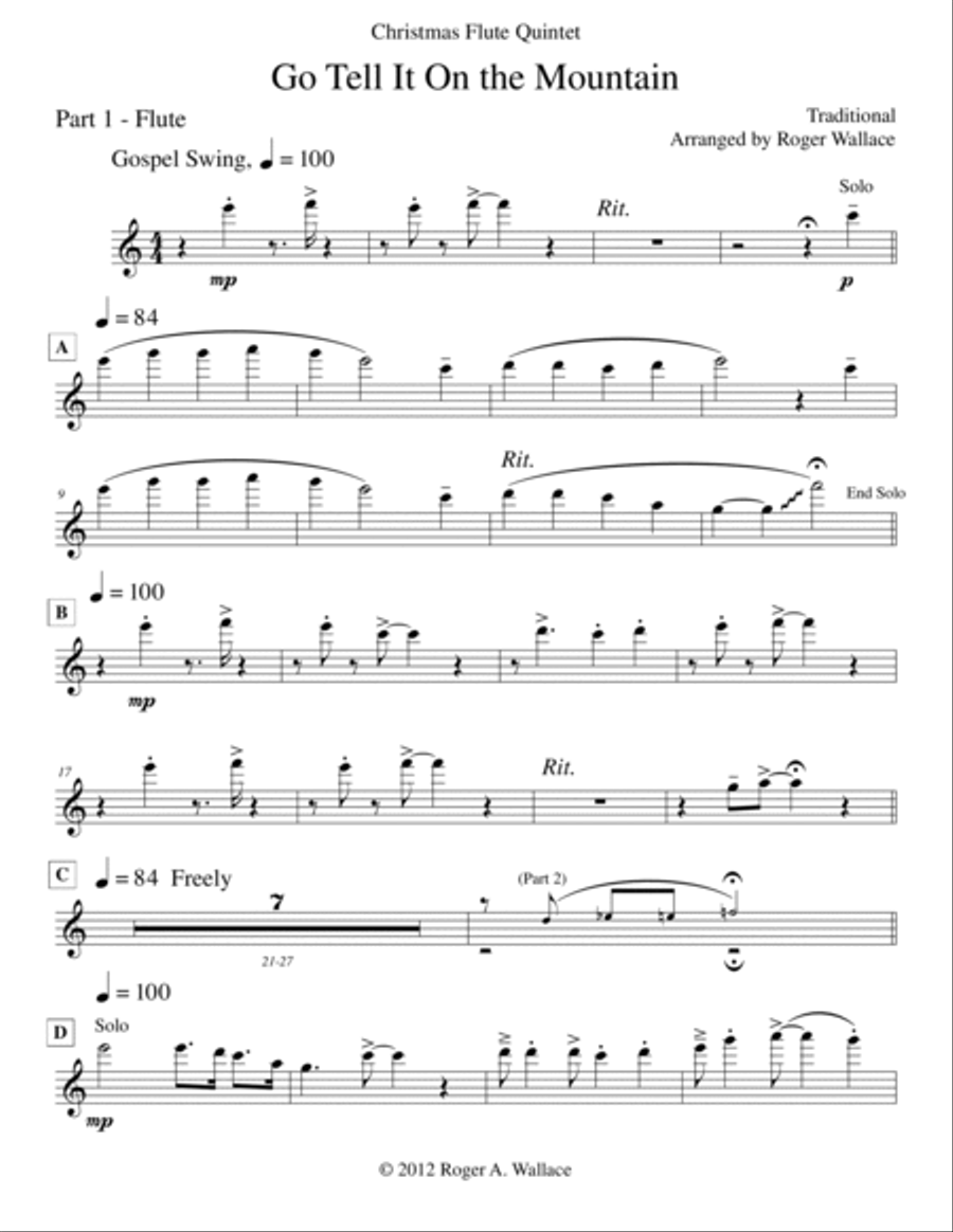 Go Tell It on the Mountain (Flute Quintet or Choir) Flute Choir scores gallery preview page 6