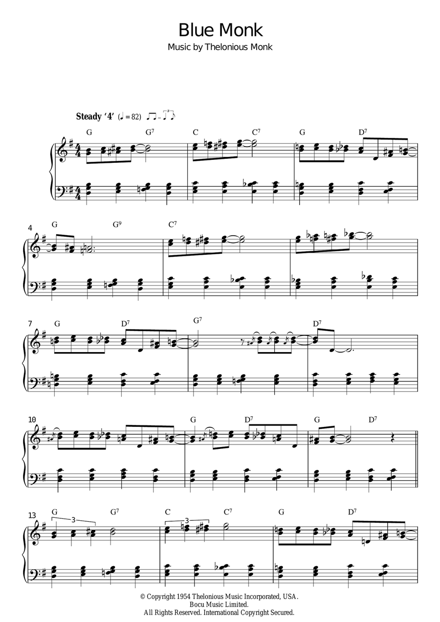 Blue Monk Piano Solo scores gallery preview page 1