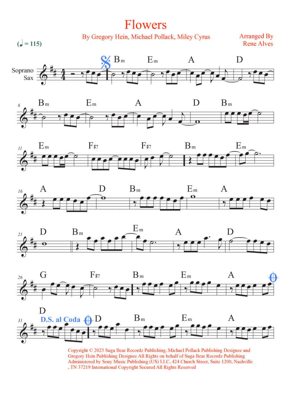 Flowers Soprano Saxophone scores gallery preview page 1