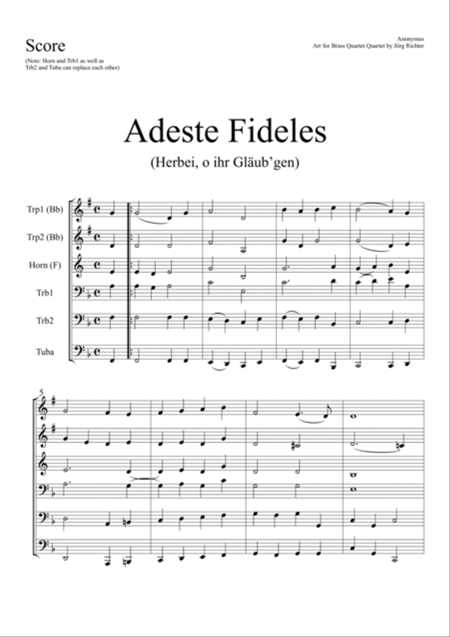 Adeste fideles (O Come All Ye Faithful) for Brass Quartet Brass Quartet scores gallery preview page 2