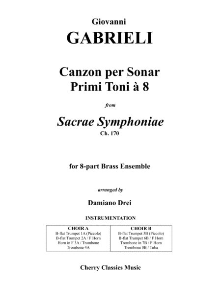 Canzon per Sonar Primi Toni a 8 for 8-part Brass Ensemble Octet
