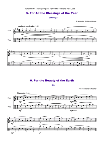 15 Favourite Hymns for Thanksgiving and Harvest for Flute and Viola Duet