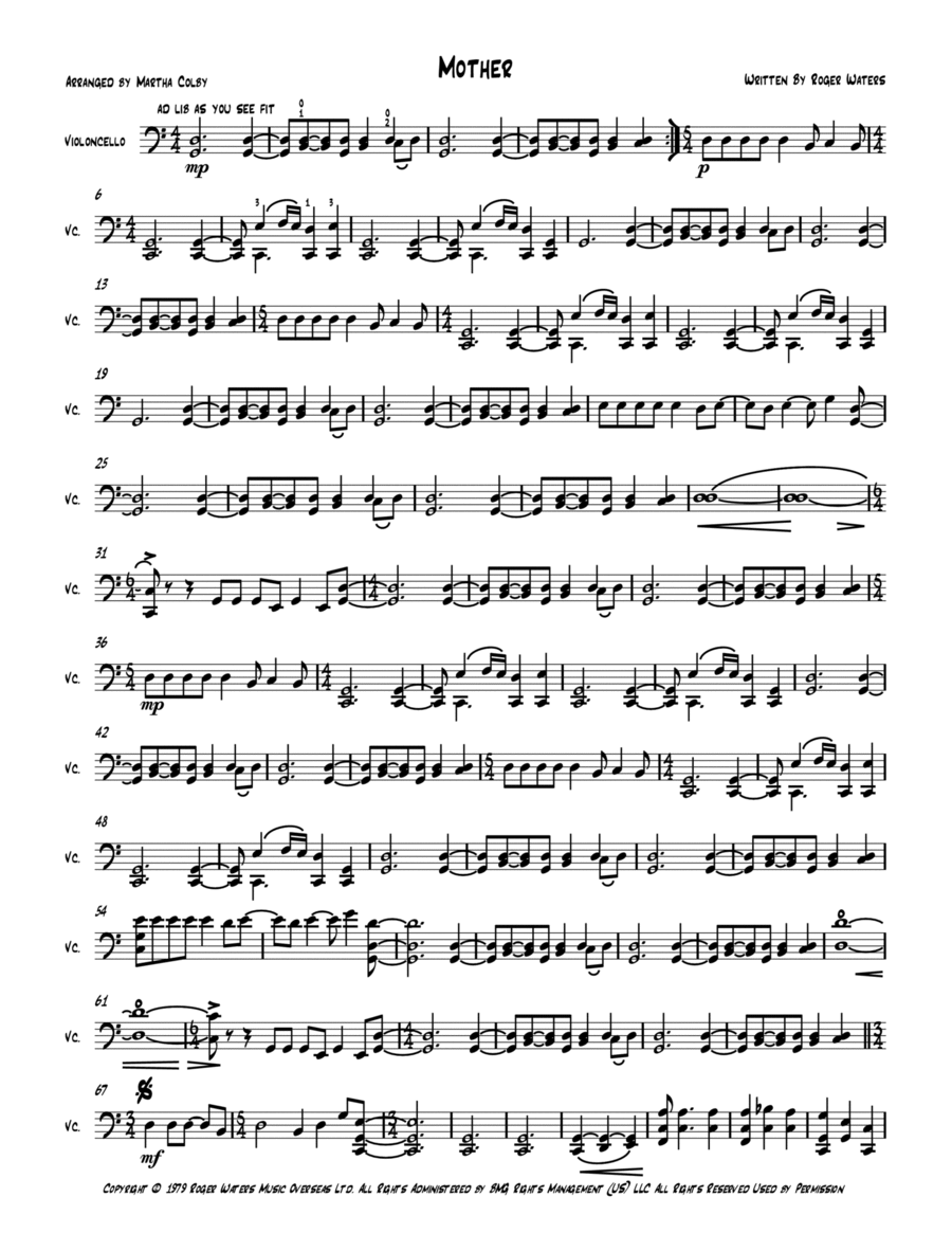 Mother Mother Cello Solo scores gallery preview page 1