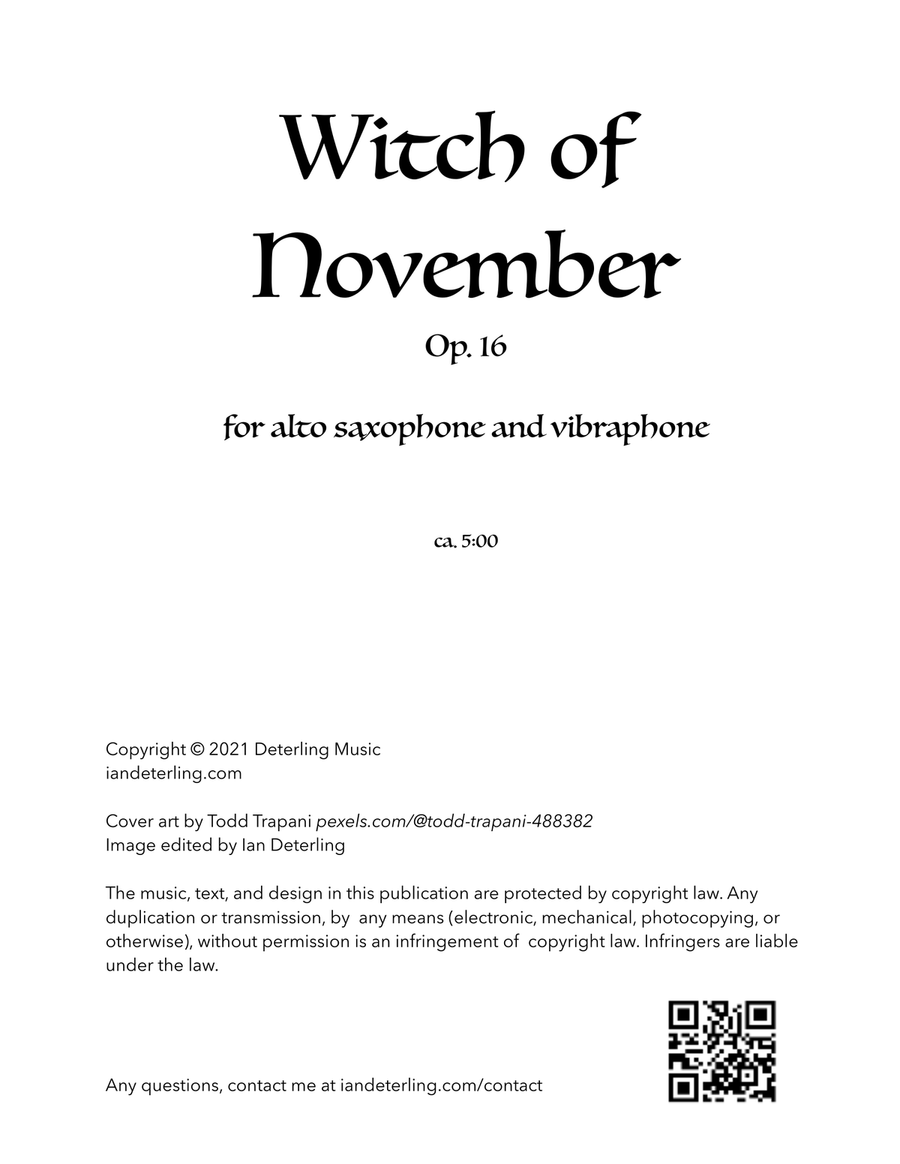 Witch of November (for alto saxophone and vibraphone) Alto Saxophone scores gallery preview page 3