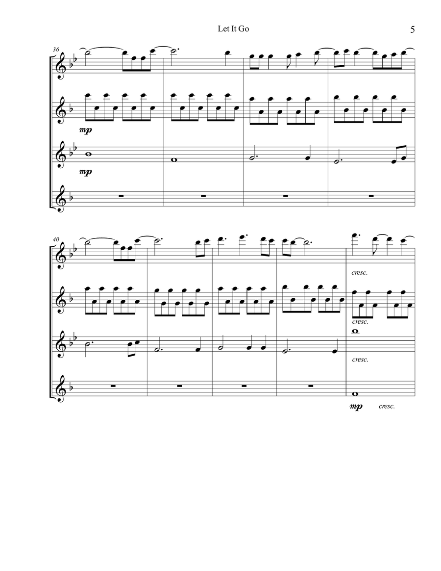 Let It Go (from Frozen) Woodwind Quartet scores gallery preview page 6