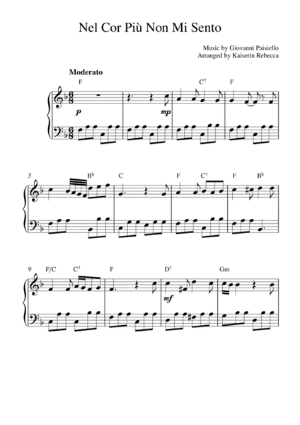 Nel Cor Più Non Mi Sento (piano solo with chords) image number null