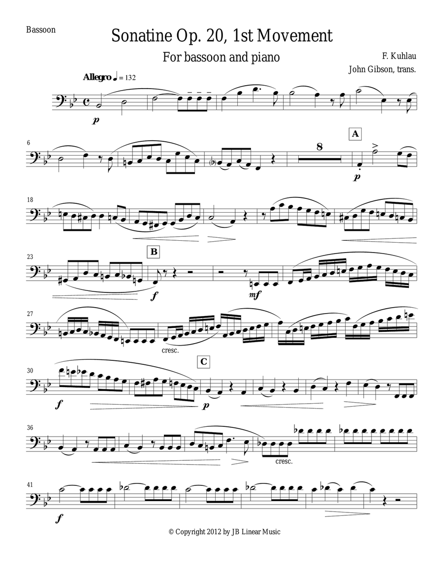 Sonatine by Kuhlau for Bassoon and Piano Bassoon Solo scores gallery preview page 1
