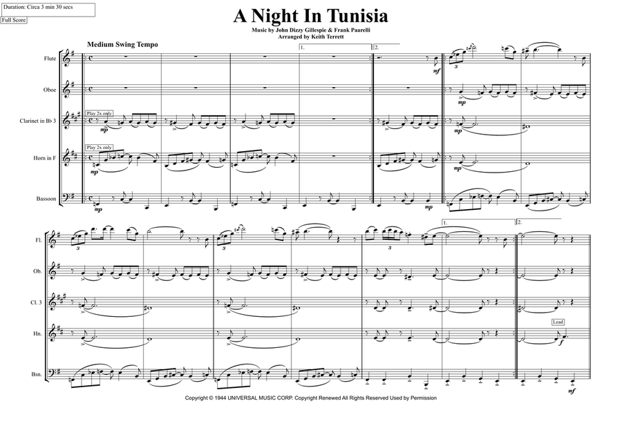 A Night In Tunisia Woodwind Quintet scores gallery preview page 2