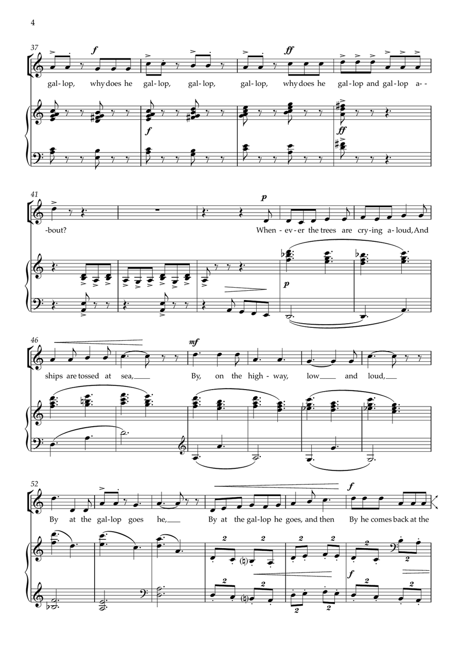 Why Does He Gallop? for unison voices (with optional second part) and piano Unison Choir scores gallery preview page 4
