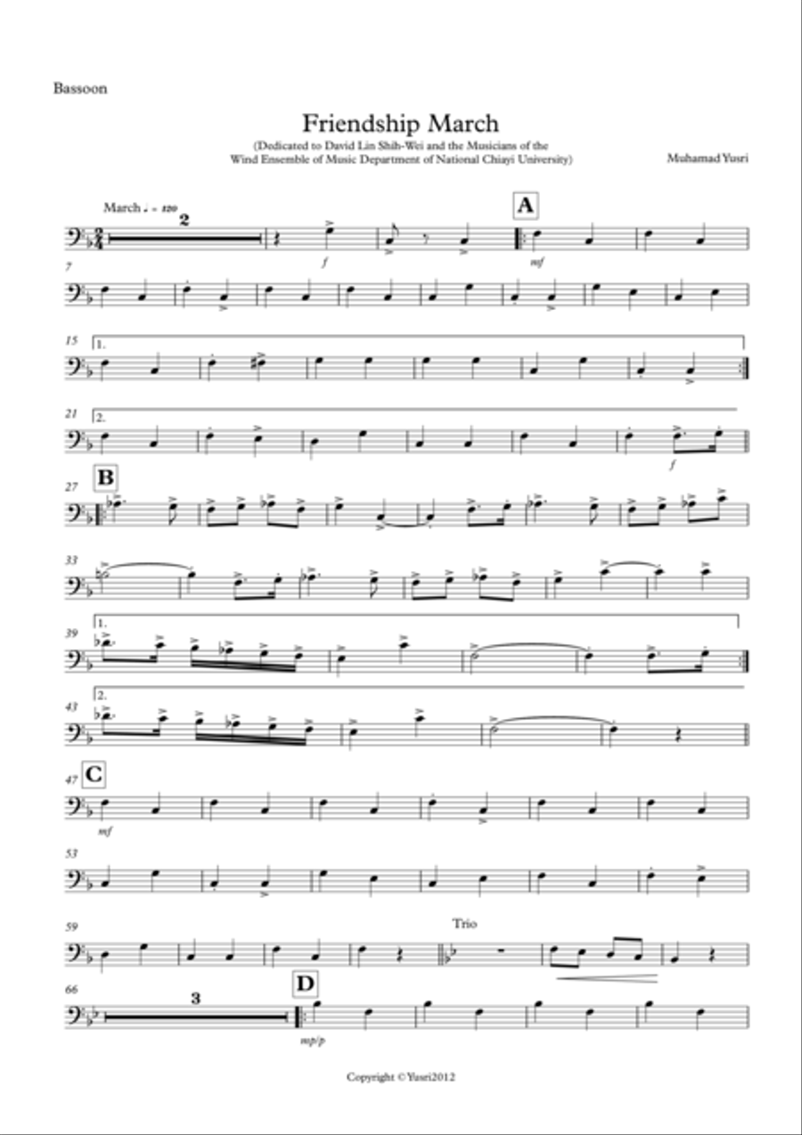 Friendship March (Bassoon Part) Concert Band scores gallery preview page 1