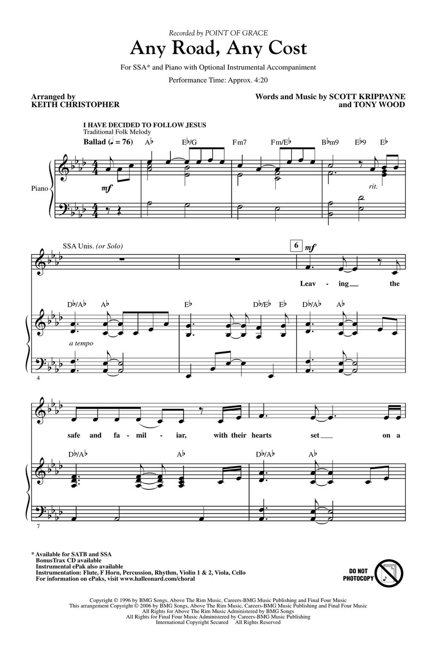 Any Cost (arr. Keith Christopher), Any Road SSA scores gallery preview page 1